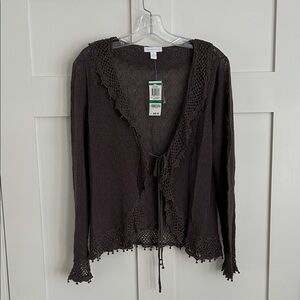 Charter Club Dark Brown Crochet Cardigan